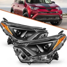For 2016 2017 2018 Toyota RAV4 Black New Headlights Amber Corner Lamps L+R