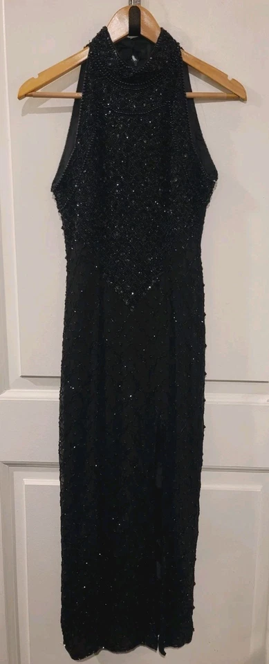 Adriana Papell Womens Dress Size 4P Silk Beaded Long Formal Gown Midnight Black - Image 2 of 4