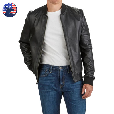 Men's Black Leather Bomber Biker Motorcycle Jacket Genuine Cowhide Coat
