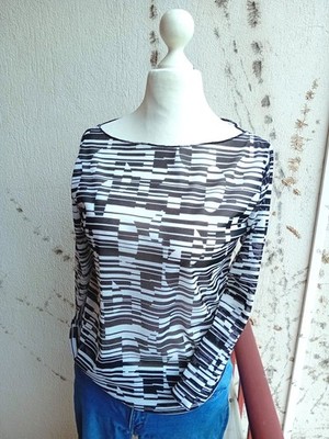 Selfmade Da. Shirt  Jersey Mesh Grafik Schw. Weiß  3/4 Arm Gr.M