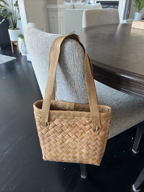 Weaved Straw? Tote Bag With Leather Accents And Handle.