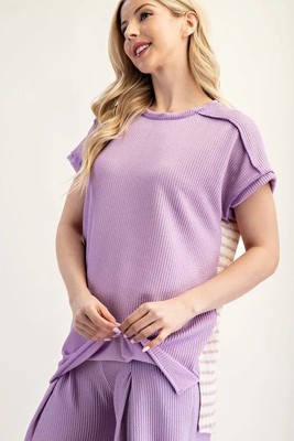 Celeste Full Size Ribbed and Stripe Top with Cuff Sleeves Plus Size