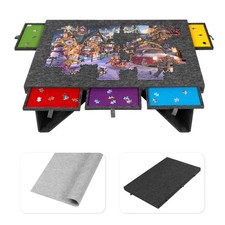 Felt Jigsaw Puzzle Board with 5 Colored Drawers, Portable Puzzle Table for Ad...