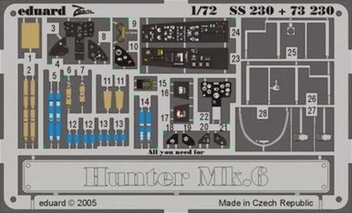 Eduard SS230 1/72 Hunter Mk 6 for Revell Photo Etch Detail Set