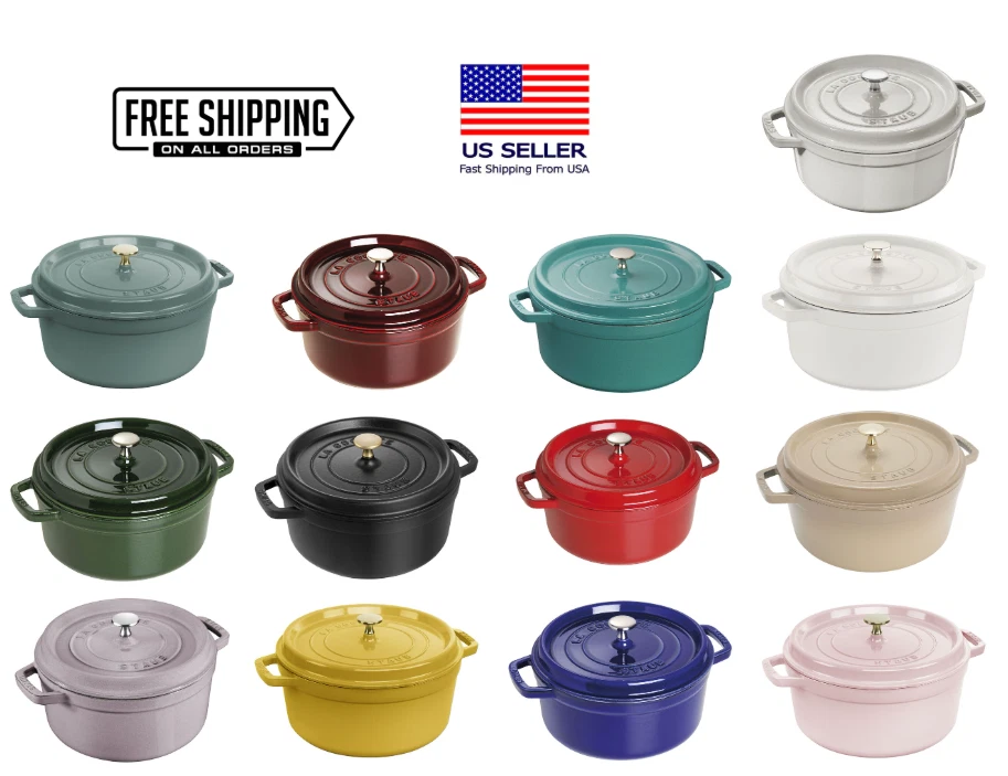Staub Cast Iron 7 qt Round Cocotte Dutch Oven Multi Color New