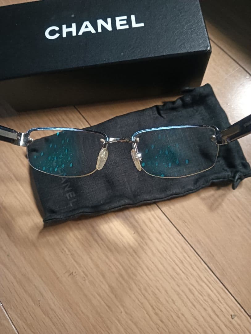 CHANEL Logo Navy Silver Rectangular Frame AUTHENT… - image 1