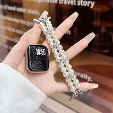 Pearl Band for Apple Watch 38/40/41/42mm S10 /44/45/46/49mm Elastic Luxury Strap