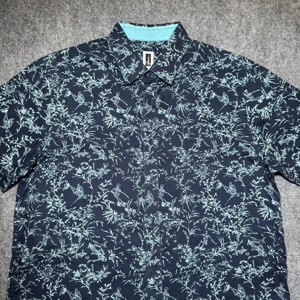 Howe No.65 Creative Workforce L Skull Riding AOP Hawaiian Button Up Shirt Teal - Image 3 of 4