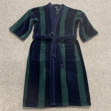 Vintage Bill Blass HEAVY Terrycloth Bath Robe Men One Size Blue Green Stripe