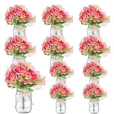 Scawim 10 Sets Mason Jars Flower Table Centerpiece with Pink Rose Hydrangea A...