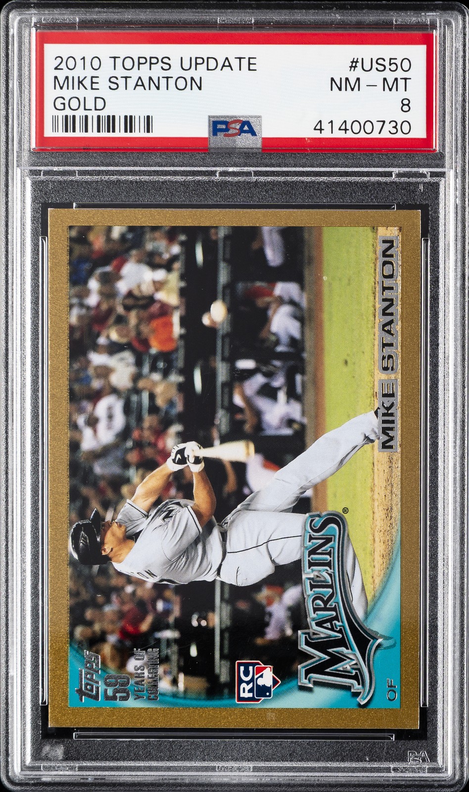 2010 TOPPS UPDATE GOLD #US50 MIKE STANTON ROOKIE RC #/2010 PSA 8