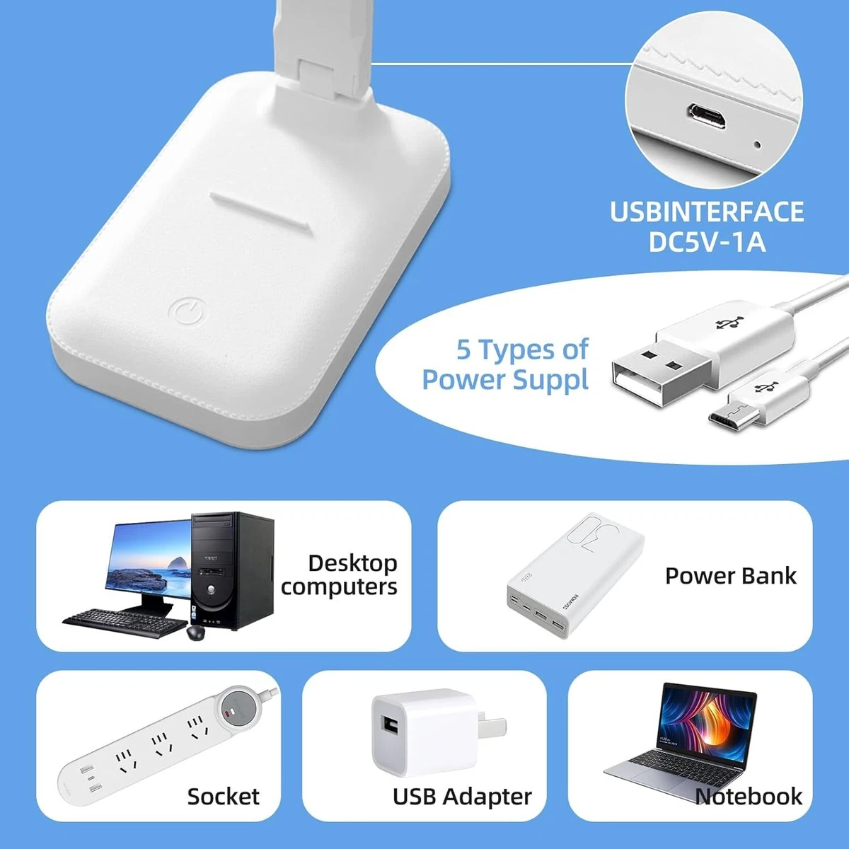 Lámpara Escritorio Flexo LED Plegable 3 Modos 5 Niveles de Brillo Control Táctil