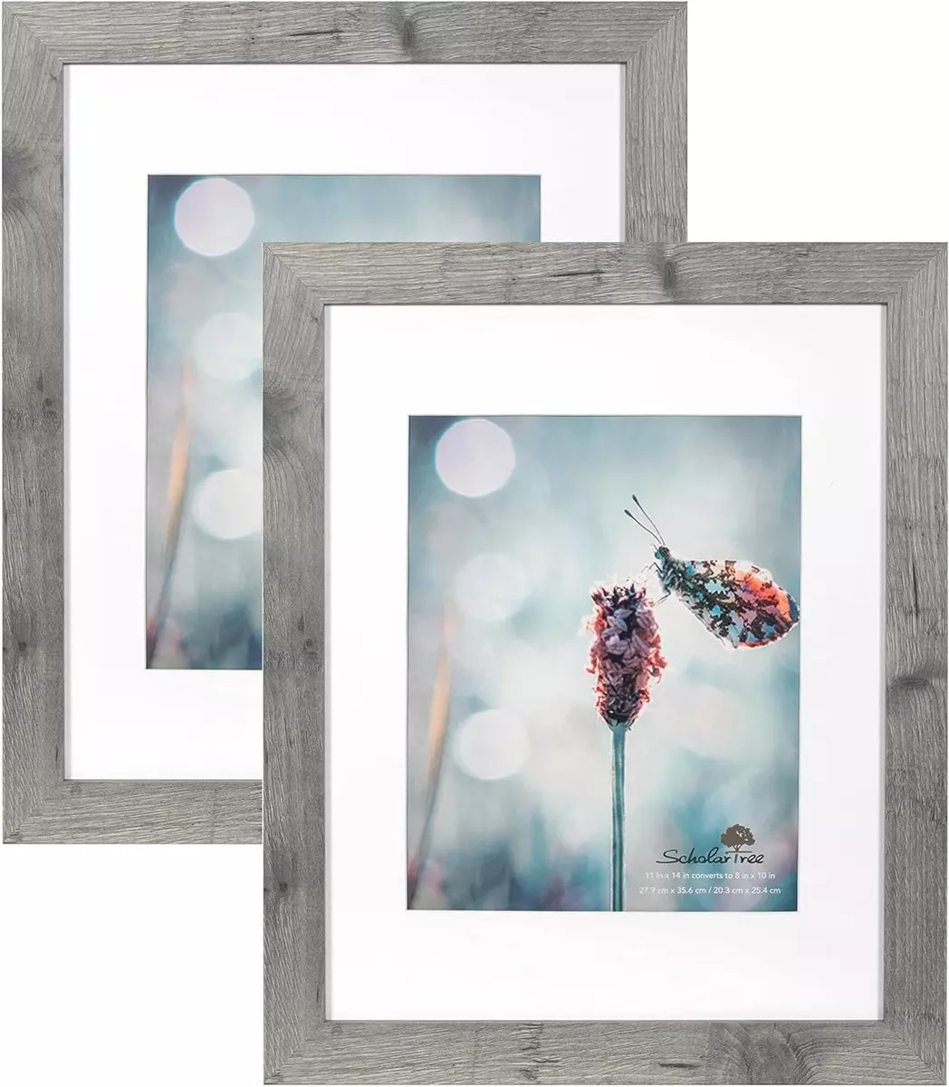 Grey 11X14 Picture Frame Set of 2,Display 11X14 without Mat or 8X10 with Mat，Wal