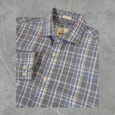 Todd Snyder Dress Shirt Men 16 - 34/35 Spread Collar Long Sleeve Plaid Blue