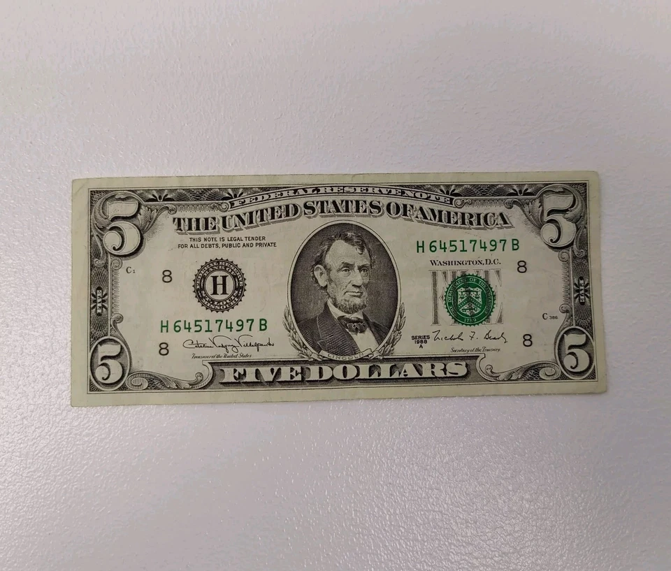 1988 5 dollar bill 1957 silver blue seal banknote 1963 $1 1977 one 1976 $2 note - Image 4 of 4