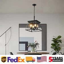 4 Light Pendant Farmhouse Black Gold Ceiling Chandelier Kitchen Island Fixture