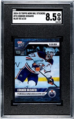 2024-25 NHL TOPPS NOW® Sticker #75 🏒 Connor McDavid Oilers Blue Ice /10 SGC 8.5