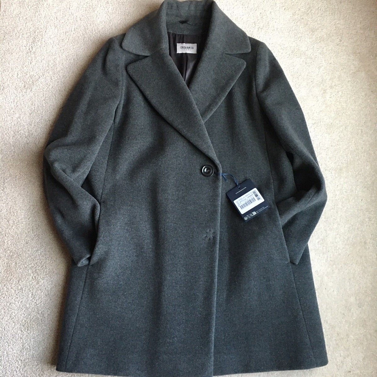 新品タグ付　イタリア製　CINZIA ROCCA　ロングコート　高級　グレー　艶 ICONS BY CINZIA ROCCA Wool Blend Coat Grey US - 8 ITA - 44 Made in