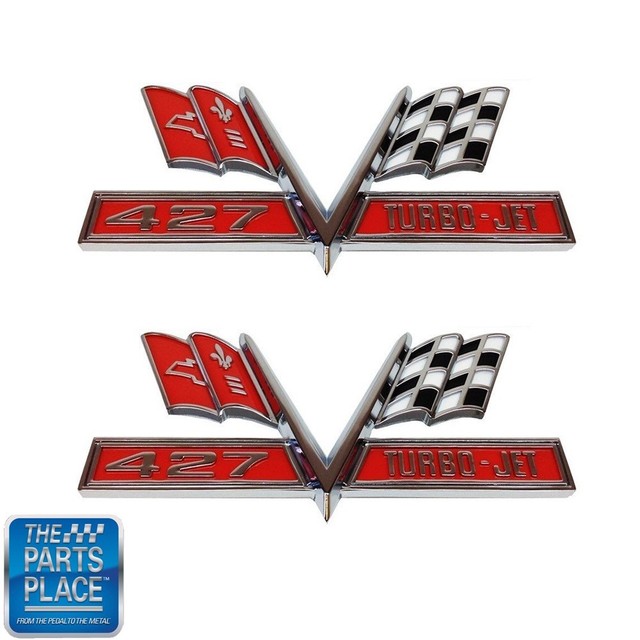 196568 Chevrolet OE Factory Metal VFlag 427 Fender Emblem GM