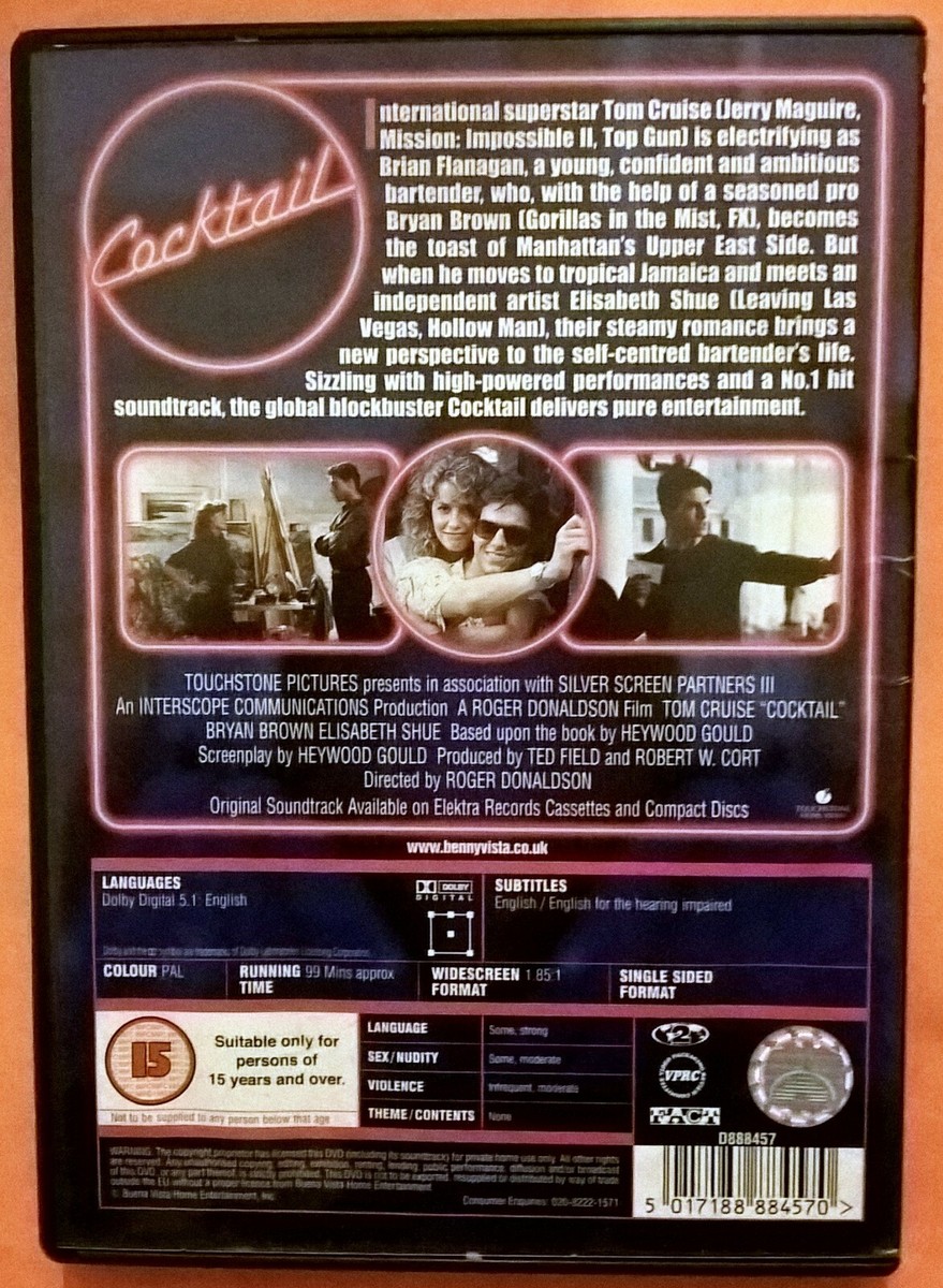 Cocktail 1998 DVD Region 2 Tom Cruise Bryan Brown Elisabeth