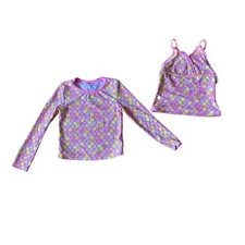 Tommy Bahama Girls Size 7 Rash Guard UPS50 Top Tankini Set Pink Orange Yellow