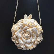 Elegant Rose Flower Women Crystal Evening Clutch Bags