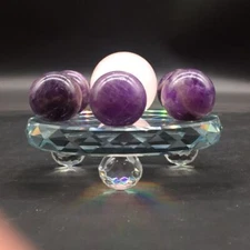 Natural 7 Star Chevron Amethyst&Rose Quartz Crystal Sphere Ball+Glass Stand 1Pc