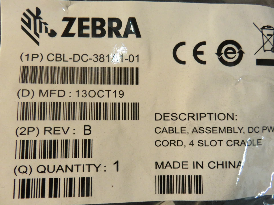 Zebra CBL-DC-381A1-01  Cable Assembly Dc Pwr Cord 4Slot Cradle, - Image 2 of 3