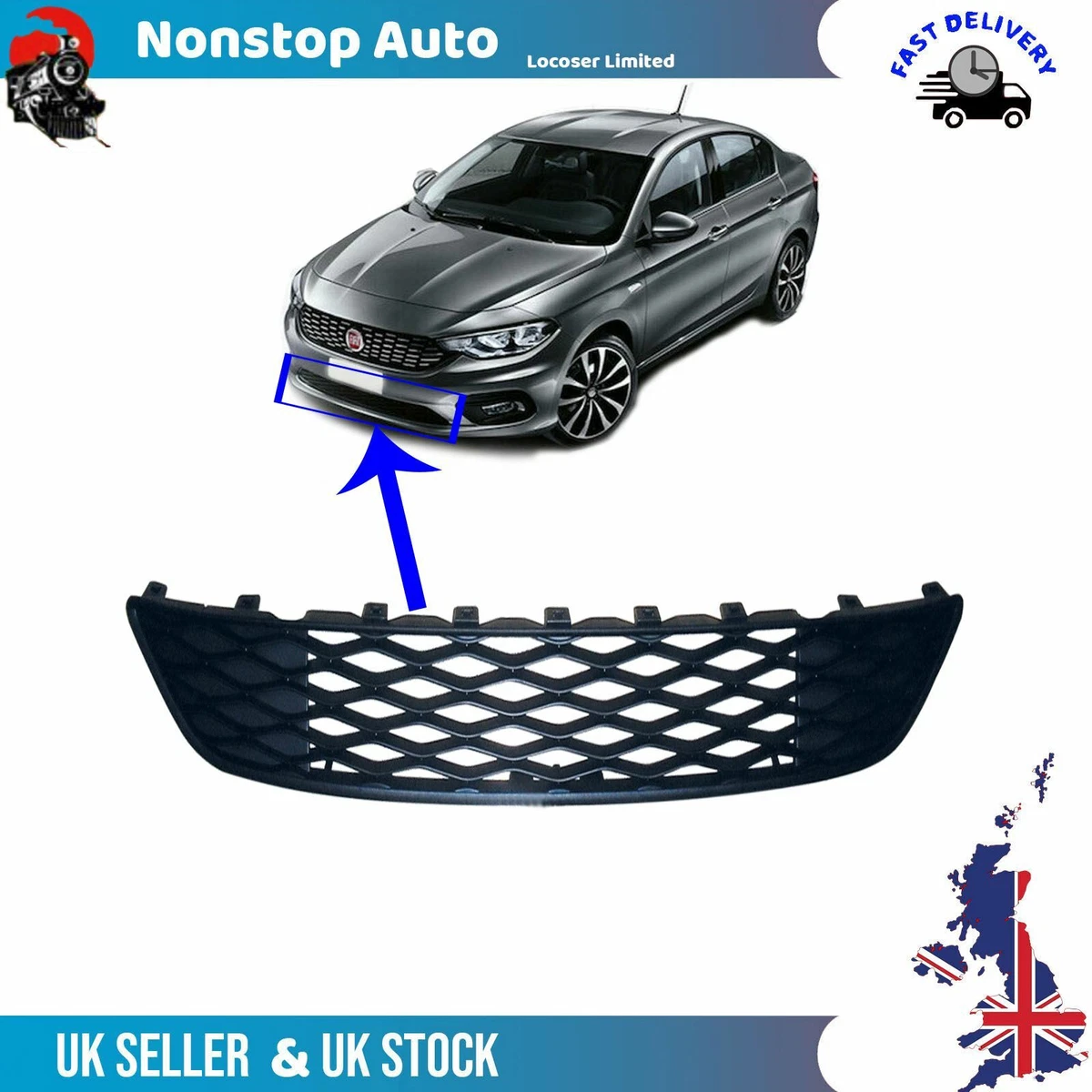 Front Bumper Lower Centre Mesh Air Grill Fits Fiat Tipo 735642859 735654804