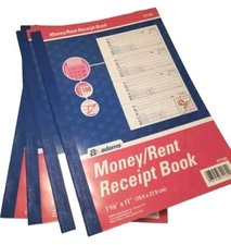 4x Adams Receipt Book 7 5/8 x 11 Three Part Carbonless 100 Forms Per Book TC1182