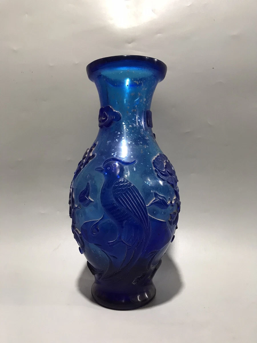蓝色中国风玻璃花瓶| eBay