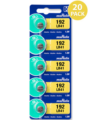 Murata LR41 (192) 1.5V Alkaline Button Cell Battery (20 Pack) - EXP 08/2023