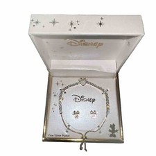 Disney Minnie Mouse Pendant Gold Rhinestone Earrings Tennis Toggle Bracelet Set