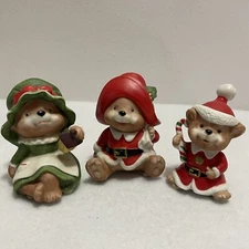 VTG Homco Figurines 3.5”  Set Of 3  Santa, Mrs Claus & Elf 5600 Bears Porcelain