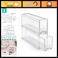Clear Stackable Storage Drawers 2-Pack - Plastic Organizer Bins with Handles for