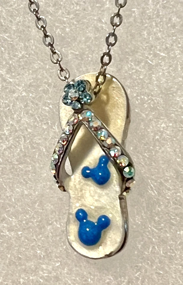 Disney Mickey Chanclas Sandalia Esmalte Colgante AB Estrás en Cadena Plata 17" Foto 2 de 4