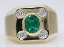 14K Yellow Gold Natural Emerald Diamond Men's Ring Size 11 - 20.7 Grams