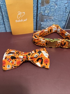 Halloween Dog Collar with Bow Tie Metal Clasp 10-16  Babole Pet Collar New