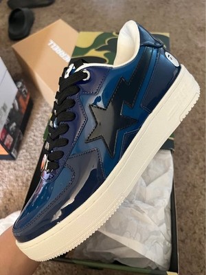 BAPE STA ICON Navy Blue Patent Leather Sneakers SIZE 8 Brand new