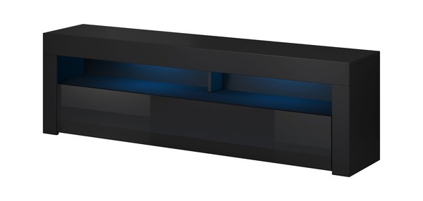 Lowboard Mex Tv-Unterschrank 140X33X50Cm Mit KlapptüR Schwarz Hochglanz LED-image