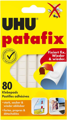 UHU Patafix, Wieder Ablösbare Und Verwendbare Klebepads, Weiß, 80 Stück
