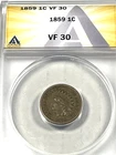 1859 Indian Cent : ANACS VF30