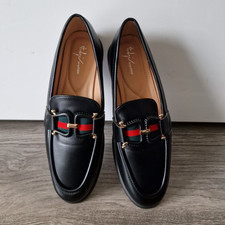 Women’s Black Loafers Slip On Flat Shoes Stripe Detail Smart Casual Comfort Size