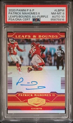 2020 Plates&Patches Patrick Mahomes II Purple Leaps & Bounds Auto /20 PSA 8/10