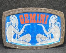 XA23173 GREAT VINTAGE 1970s  GEMINI  ASTROLOGY SIGN ARTWORK MENS BELT BUCKLE