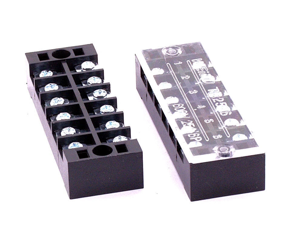 12 Position (6x2)  HD 25A - 10A GA  600V Terminal Block Strip w/ Cover + Jumpers - Image 2 of 4
