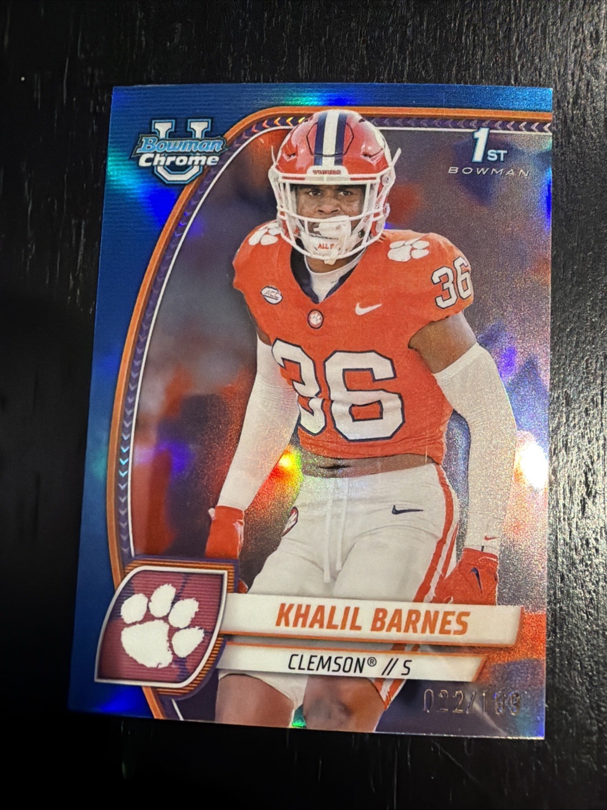 2024 Bowman U Chrome Blue Refractor 022 /199 Khalil Barnes #114 Clemson
