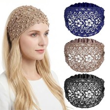 Molain 3Pcs Wide Boho Lace Headbands for Women,Boho Floral Lace Elastic