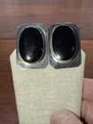 Vintage STERLING SILVER black onyx Clip Earrings 29.82 grams 1.5"