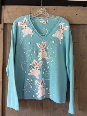Vintage 90s Jack B Quick Women's Sweater Size XL Bunny Rabbit Beaded Sequins